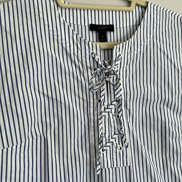 J.CREW Lace Up, Blue Striped Shirt-Dress, Size S - Picture 4 of 7